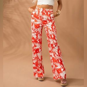 Floral wide leg satin pants